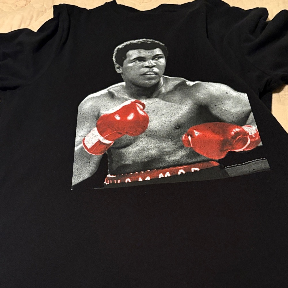 Old Navy Black Tee with Red Boxing Gloves Graphic